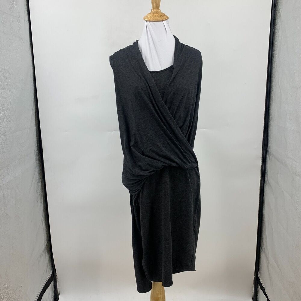 Athleta Draped Duet Faux Wrap Dress Womens S Small Gray Soft Stretch Sleeveless - Picture 3 of 12